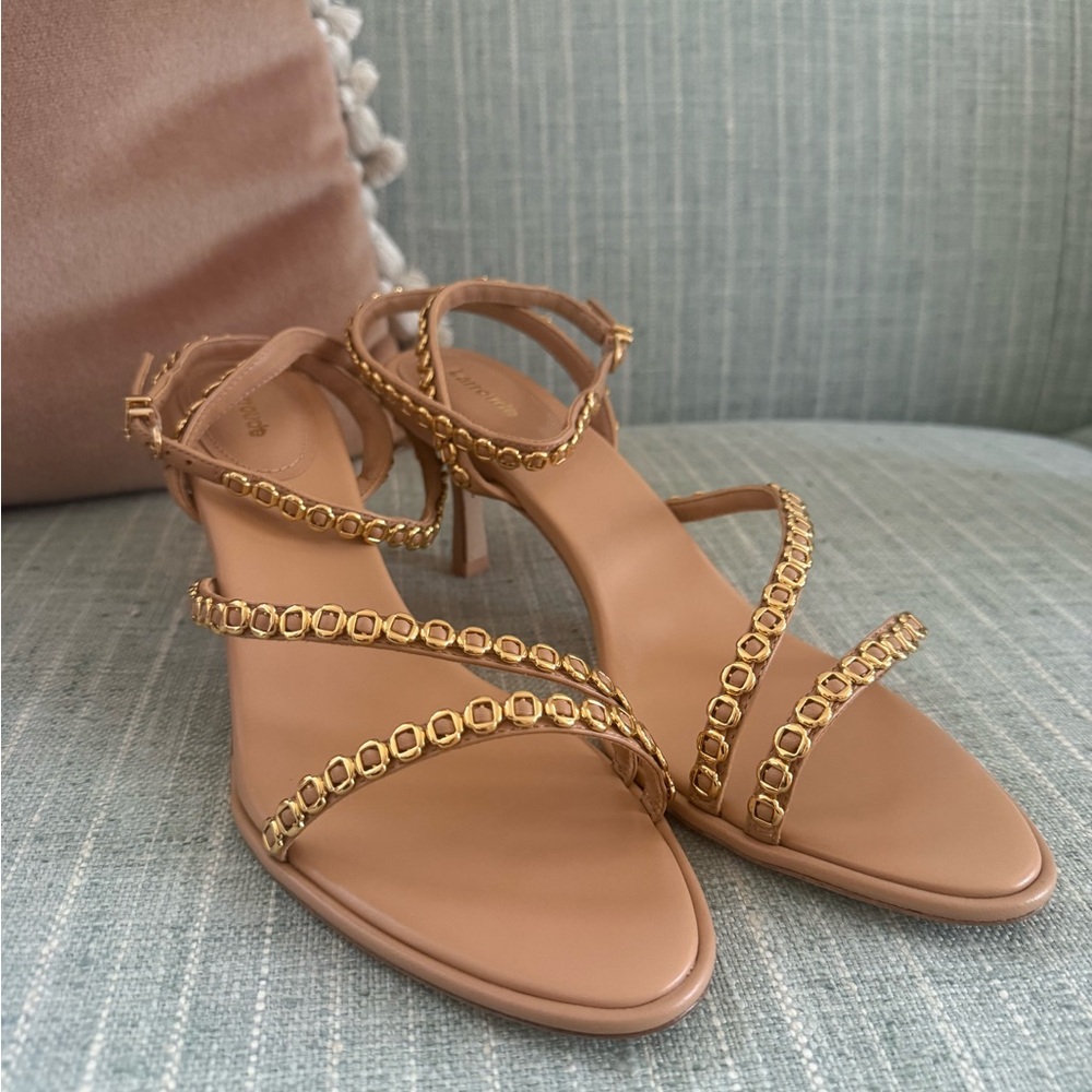 Larroude Gold-Tan Strappy Heels - Picture 3 of 10